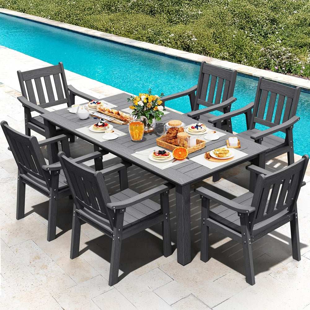 YEFU 7-Piece Patio Table Set, All-Weather HIPS, Metal Aluminum Frame, Gray