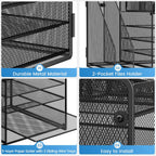 Lavatino Desk Organizer, 5-Tier Metal Mesh Paper Letter Tray with 2 File Holders & 7 Flexible Dividers for Office or Home Desk Organizers and Accessories, Keep Workspace Supplies Neat, Black