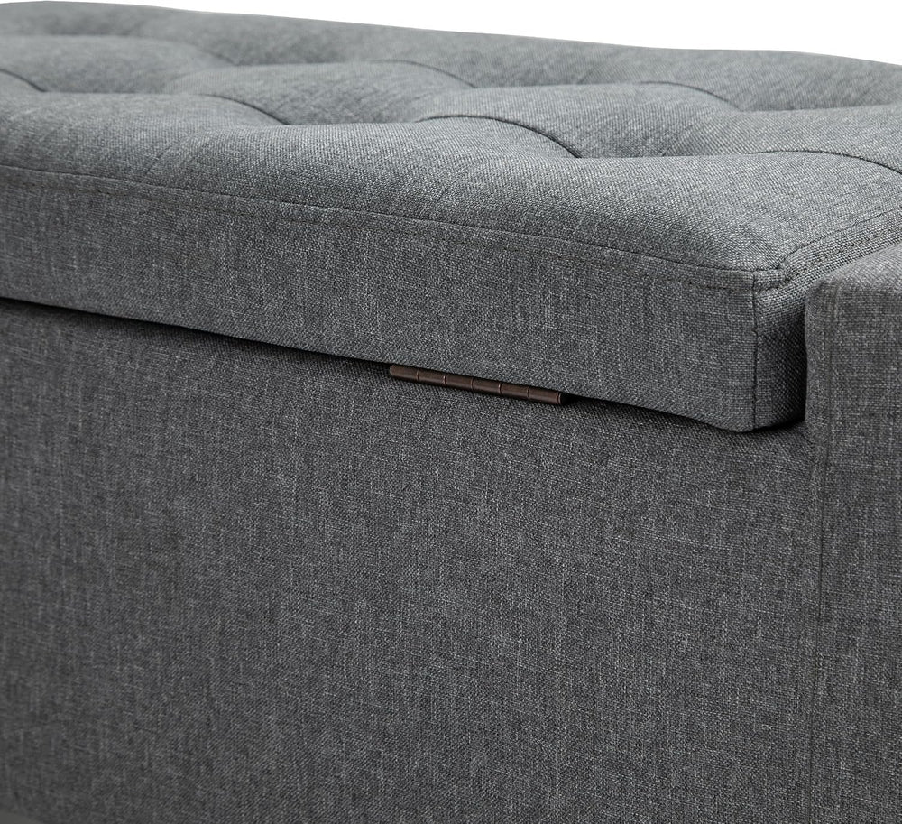 Gray Storage Ottoman with Linen Cover
