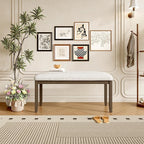 Merax Upholstered Dining Bench, with Padded Seat and Solid Wood Leg for Kitchen Bedroom, Living Room, Indoor, Entryway, Hallway, End of Bed, Brown+Beige