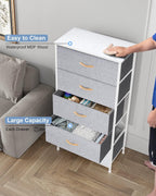 Tall Dresser, Wide Vertical Fabric Storage Organizer, 5 Drawer (Light Gray) | Sturdy Steel Frame, Wood Top and Easy Pull Handle, Space-saving Organizer for Clothes, Bedroom, Hallway, Entryway, Closets