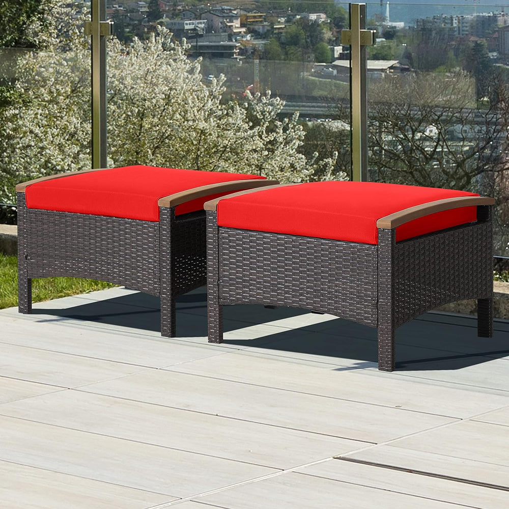 HAPPYGRILL Set of 2 Outdoor Patio Ottoman PE Rattan Wicker Ottomans with Remo...