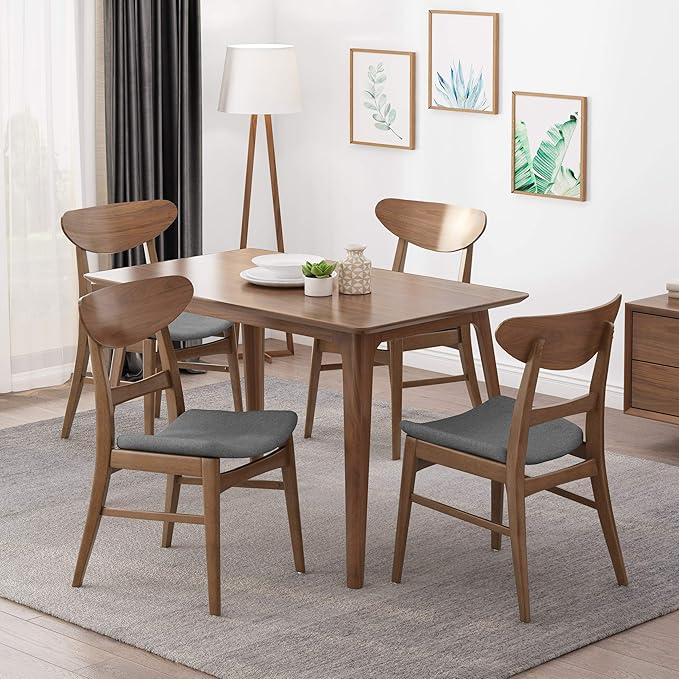 Christopher Knight Home Frances Mid-Century Modern Dining Chairs (Set of 4), 100% Polyester and Rubber Wood, Dark Gray, Walnut