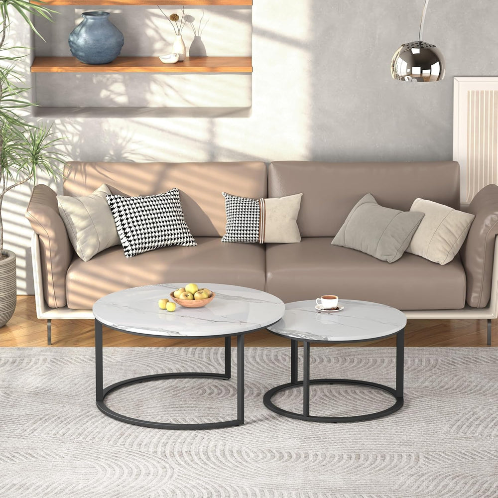 WiberWi Round Coffee Table Nesting Tables Set of 2, Large: Ø 34.0", Smal...