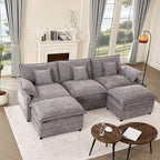 108" U Shaped Couch, Modular Sectional Sofa, 3-Seater Comfy Cloud Couch, Set of Modular Pieces with Movable Ottoman, Deep Seat Couches for Living Room, Chenille, Slate