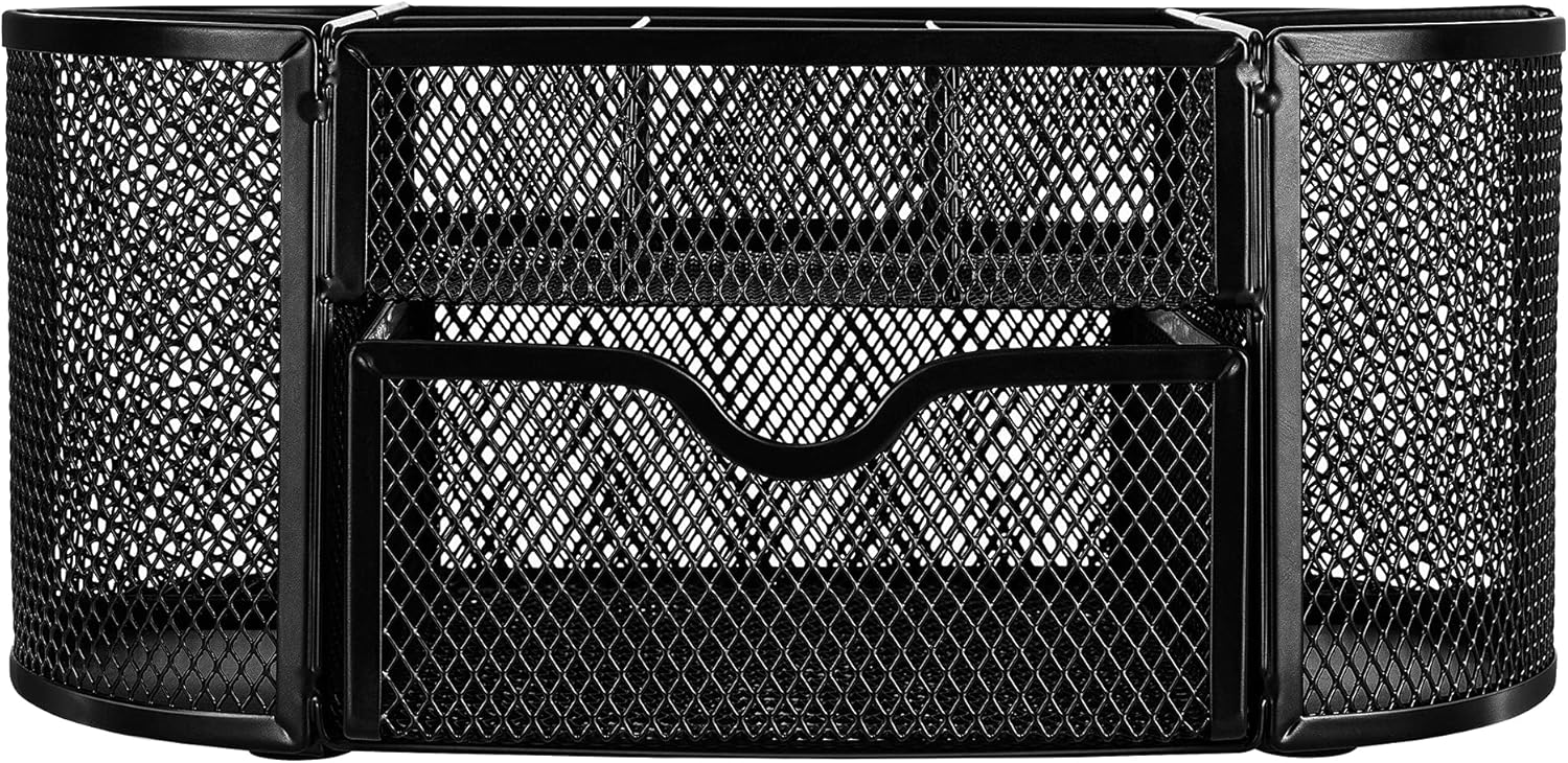 Amazon Basics Pen Holder and Desk Organizer, Office Caddy Storage, Black, ‎9.25" x 4.53" x 3.94"