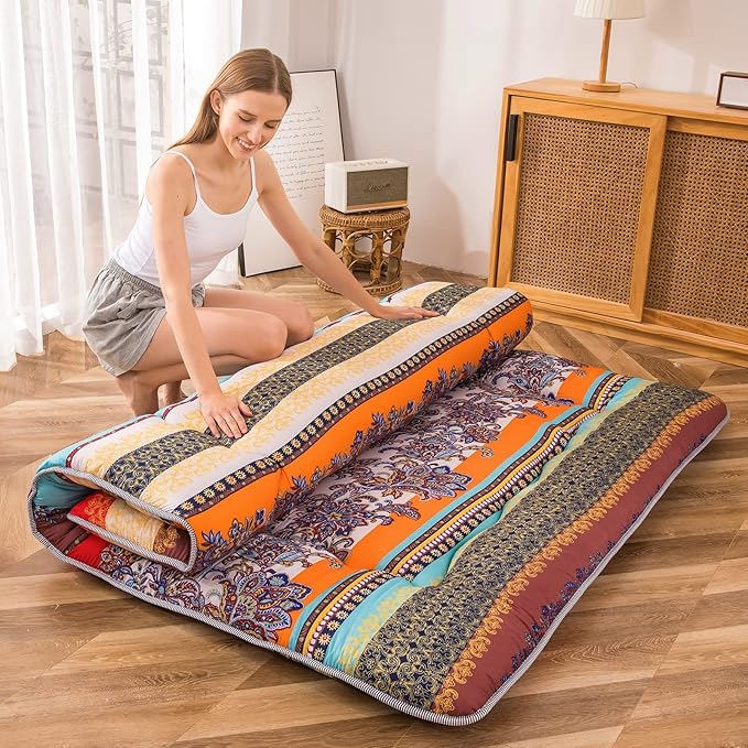 MAXYOYO Japanese Floor Mattress Futon Mattress, 4" Thicken Tatami Mat Sleeping Pad Foldable Roll Up Mat Boys Girls Dormitory Pad Kids Floor Lounger Pillow Bed, Charcoal Grey, Queen Size