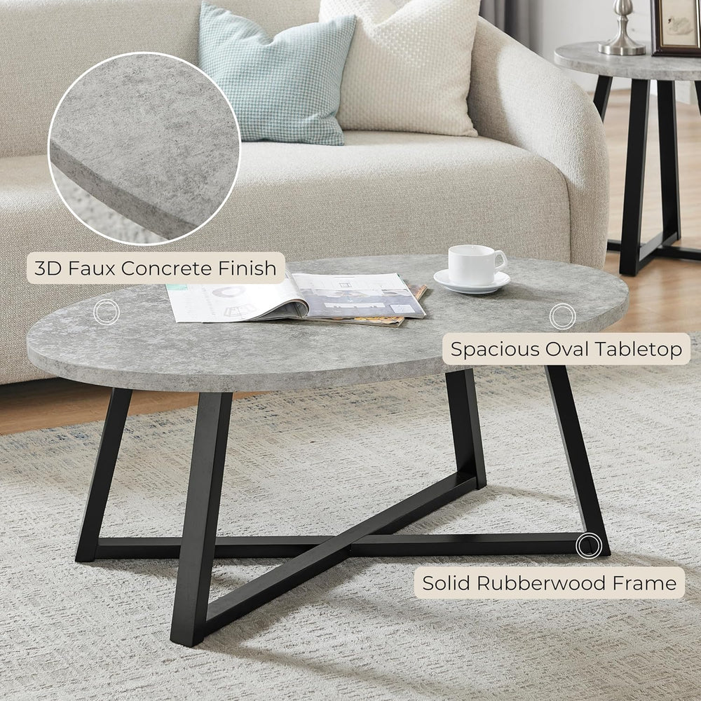 Polay Coffee Table Set 3-Piece Oval Wood with 2 Round End Tables | Modern 3-p...
