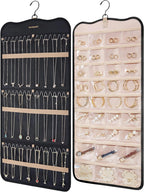 BAGSMART Hanging Jewelry Organizer Storage with Hanger Metal Hooks Double-Sided Jewelry Holder for Earrings, Necklaces, Rings on Closet, Wall, Door, 1 piece Large Black