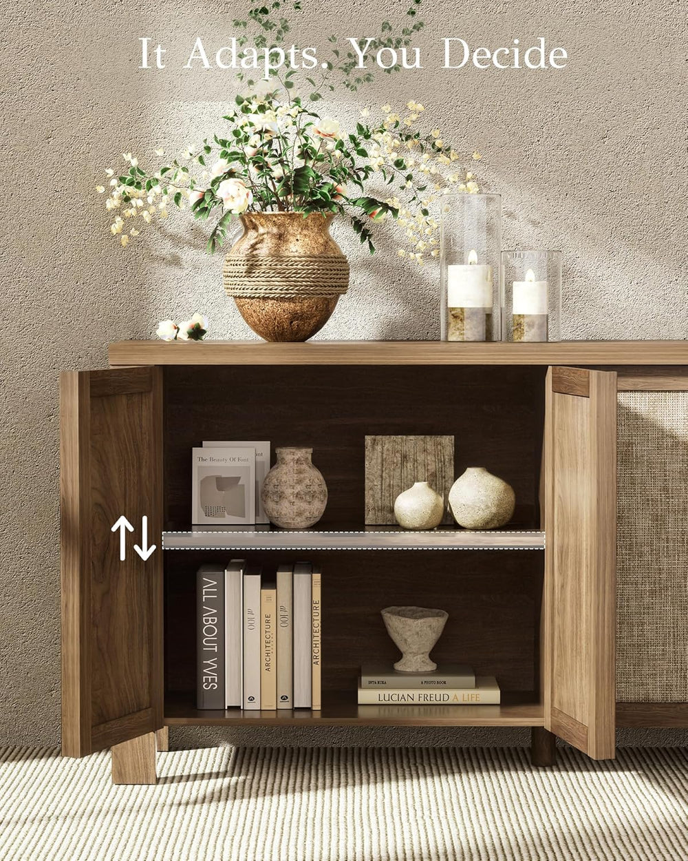 Yechen Buffet Cabinet with Storage, 63" Wide Sideboard with Solid Wood H...