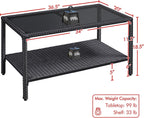 Yaheetech Outdoor Wicker Coffee Side Table with Tempered Glass Top, Black | All-Weather Rattan Patio Storage Furniture for Garden
