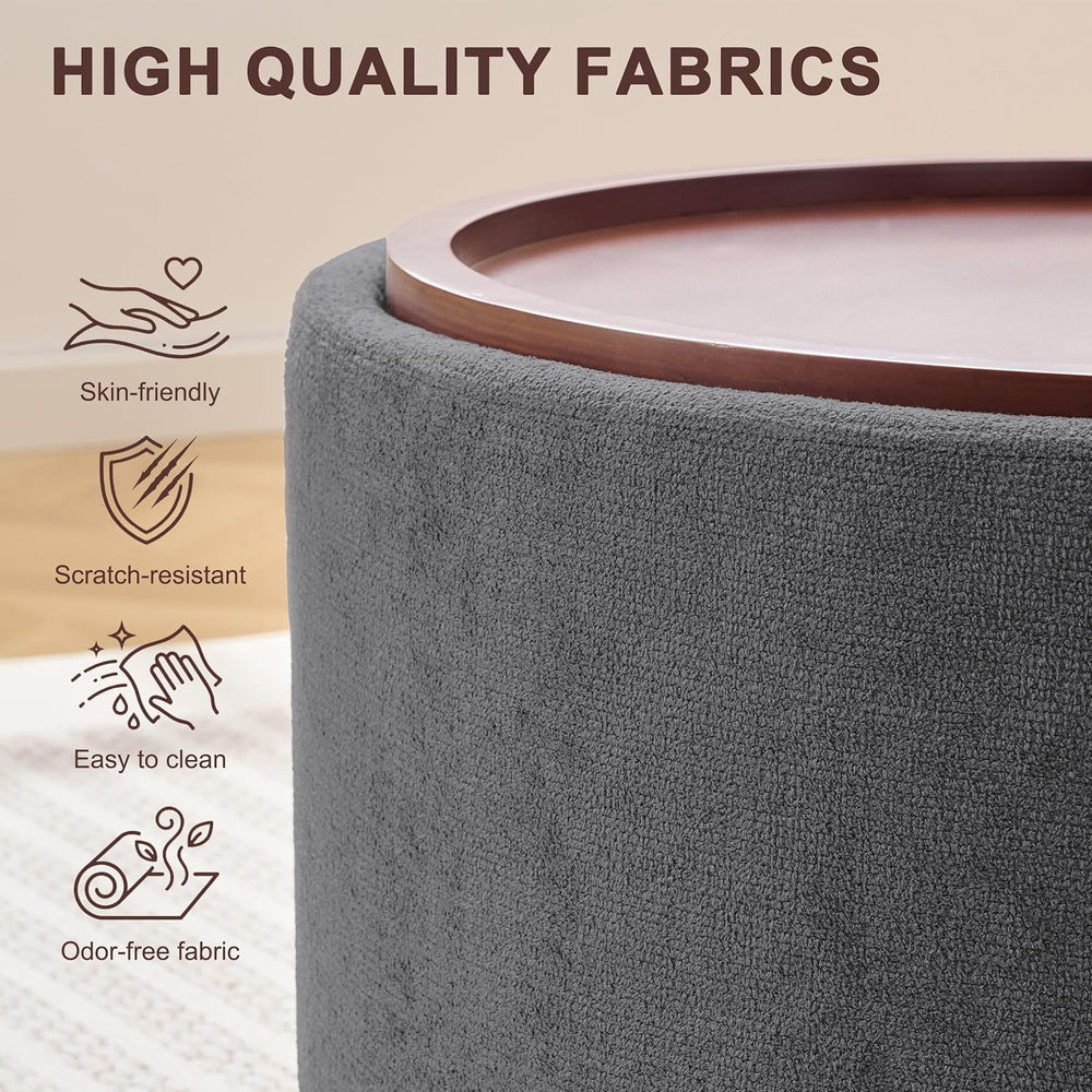 29.1 Inch Round Ottoman Coffee Table, Ottoman with Storage, Boucle Grey | Sto...