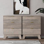 Night Stand Set 2, Bedside Table & End Table, Mid Century Modern Fluted Wood Nightstand with 3 Drawers & Metal Handles, Farmhouse Nightstand for Bedroom, Grey