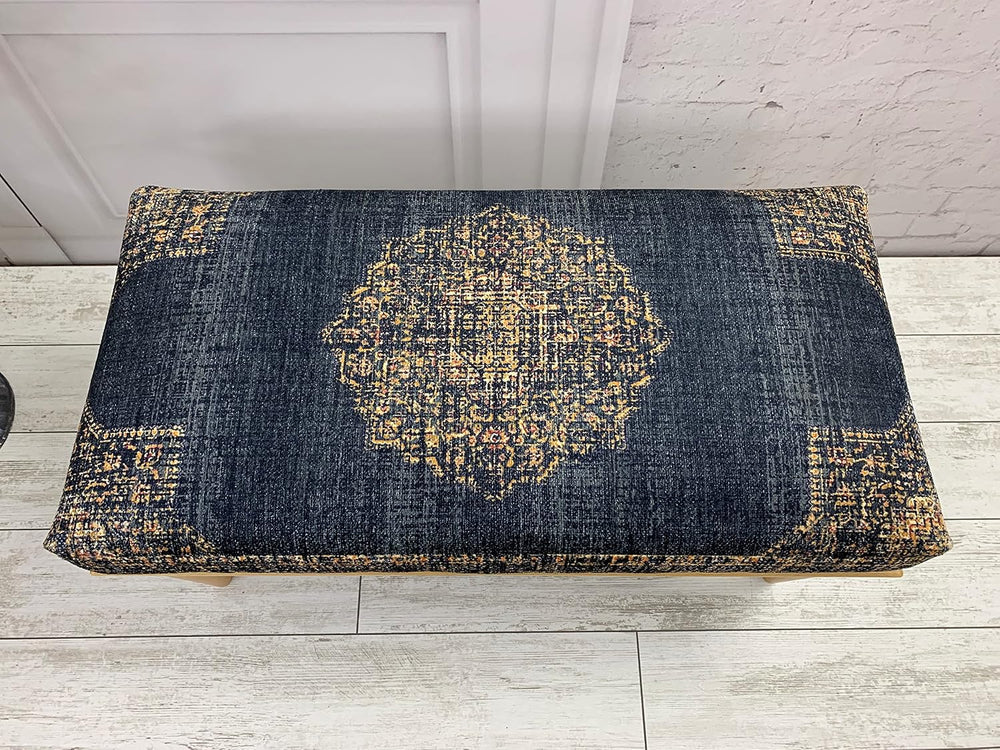 Generic Handmade Oriental Rug Bench, Blue, Wood, 150 kg Capacity