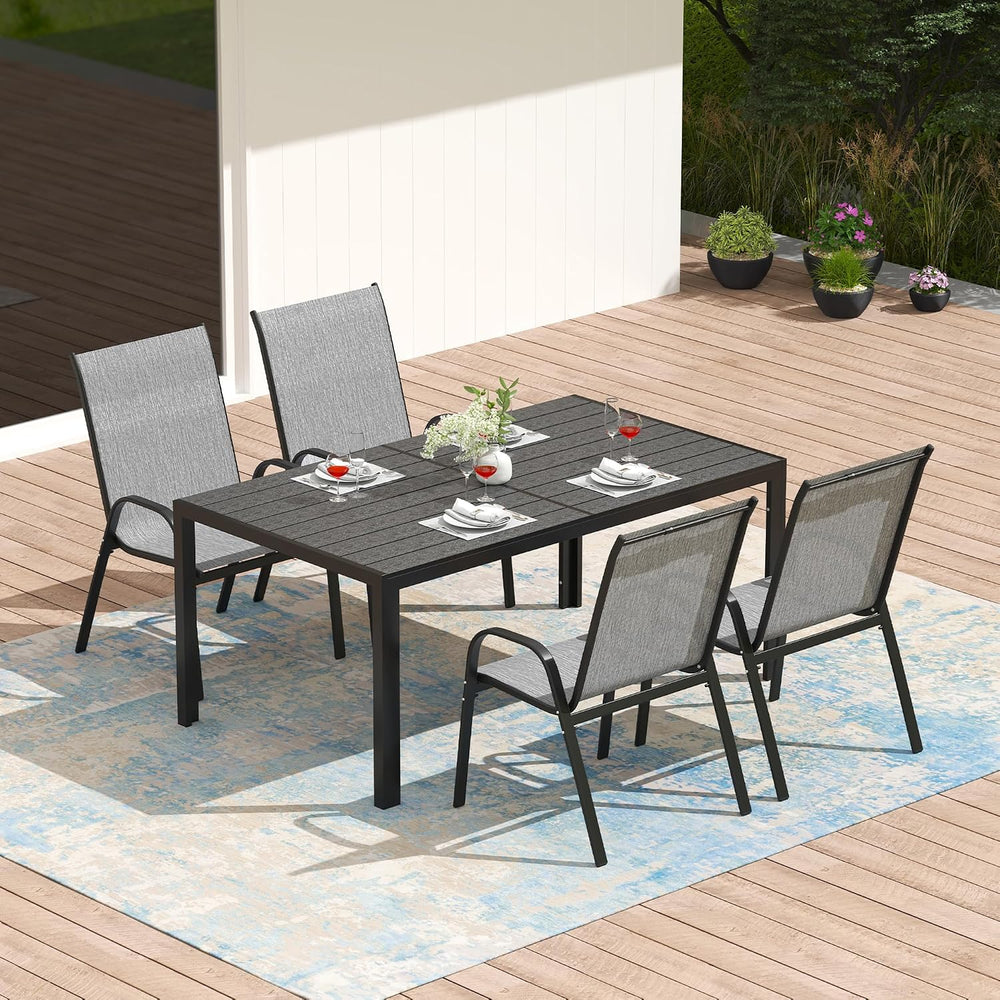 PIZZELLO Outdoor Dining Sets for 4, 60" Rectangular Table with 4 Chairs
