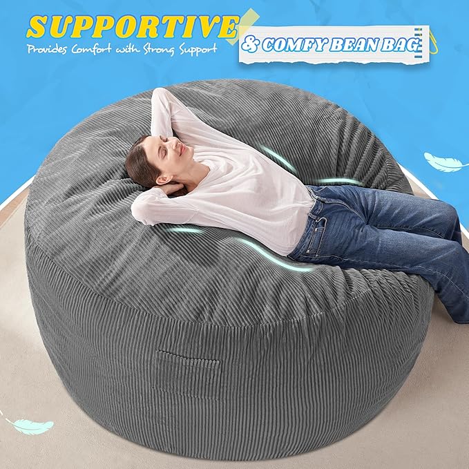 HABUTWAY 5FT Bean Bag Chair,Giant Bean Bag Chairs for Adults,Big Bean Bags wi...