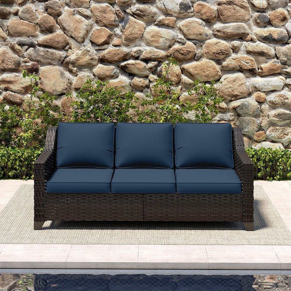 Outdoor Couch, Wicker Outdoor Conversation Set | Patio Couch with Olefin Remo...