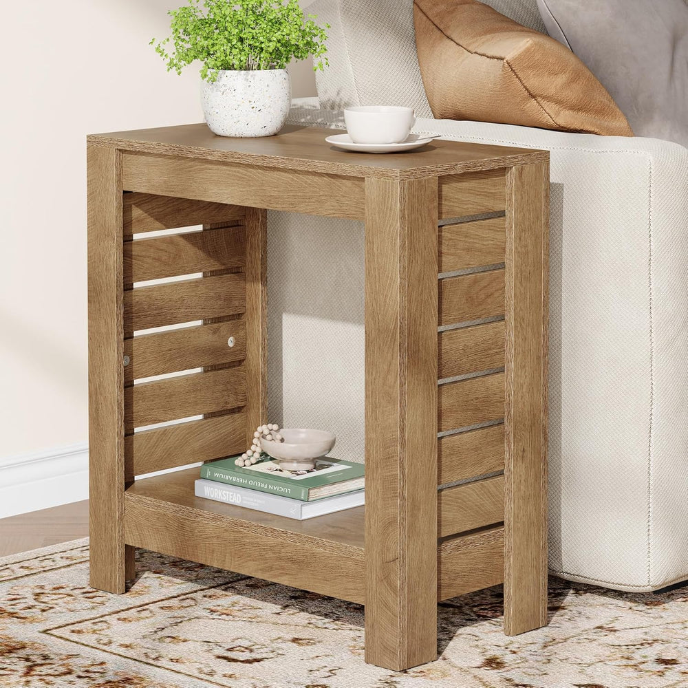 Tribesigns Narrow Side Table, 2-Tier Farmhouse Wooden End Table with Storage ...