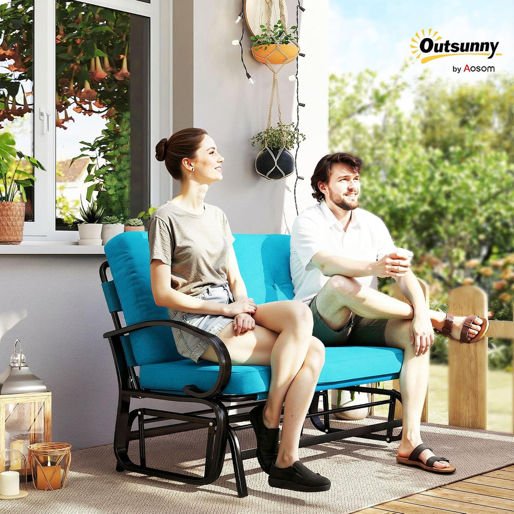 Outsunny Outdoor Glider Bench 2-Person Patio Rocker Tufted Cushions Blue