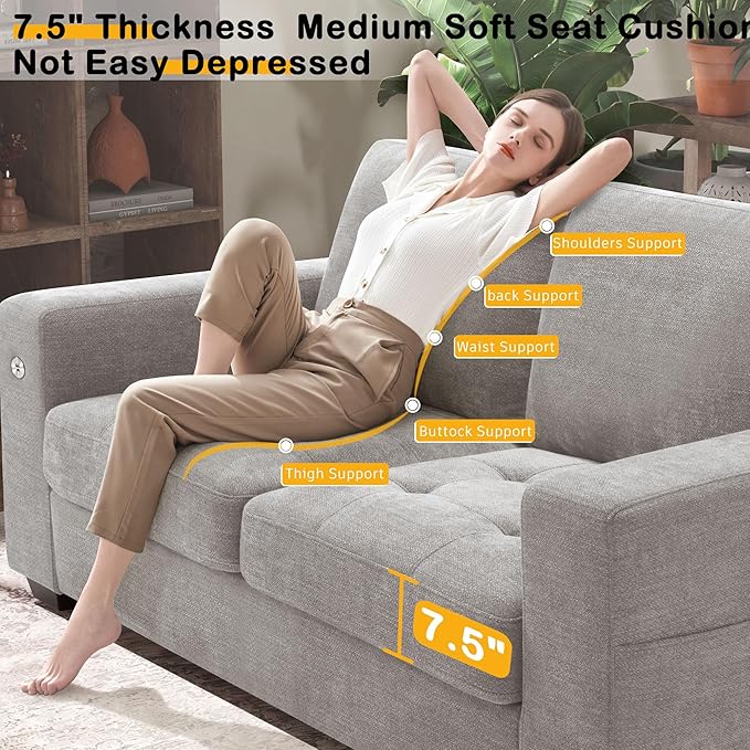Hanherry 70" Loveseat Sofa for Living Room, Modern Comfy Couch with Medium Firm Seat Cushion, Removable Cover,Wide Armrest,USB/Type-C Port,Chenille Fabric Couches for Small Space,Apartment,Bedroom