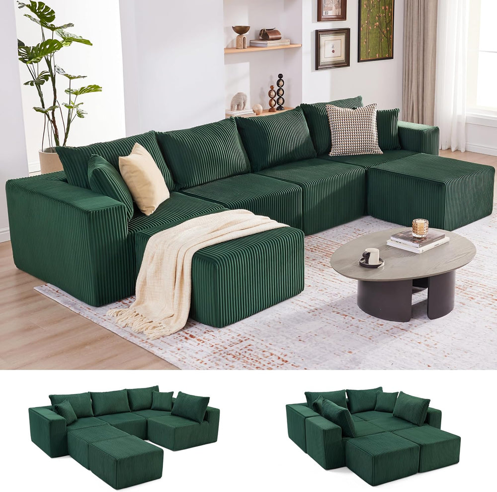 135.4" Sectional Couches for Living Room, U Shaped Couch, Green
