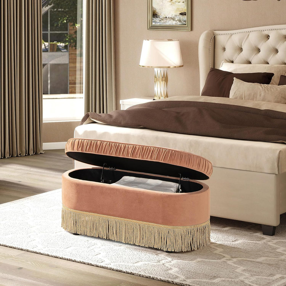 Jennifer Taylor Home Celeste 38" Oval Storage Bench Ottoman, Peach Orang...