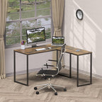 SHW Mission 48 x 48 Inches L-Shape Home Office Computer Desk, Rustic Brown