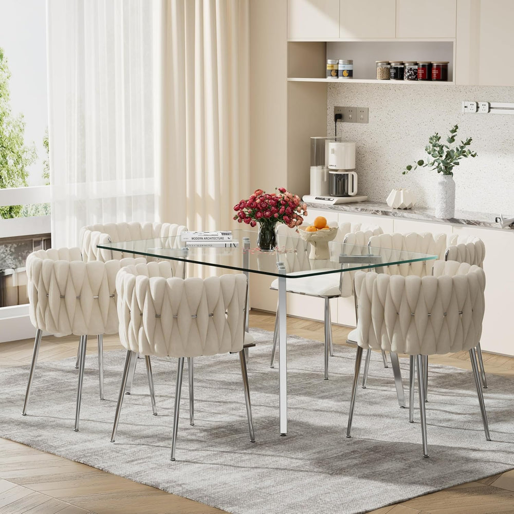 7 Piece Modern Dining Room Set, 51'' Luxury Minimalist Kitchen Table ...