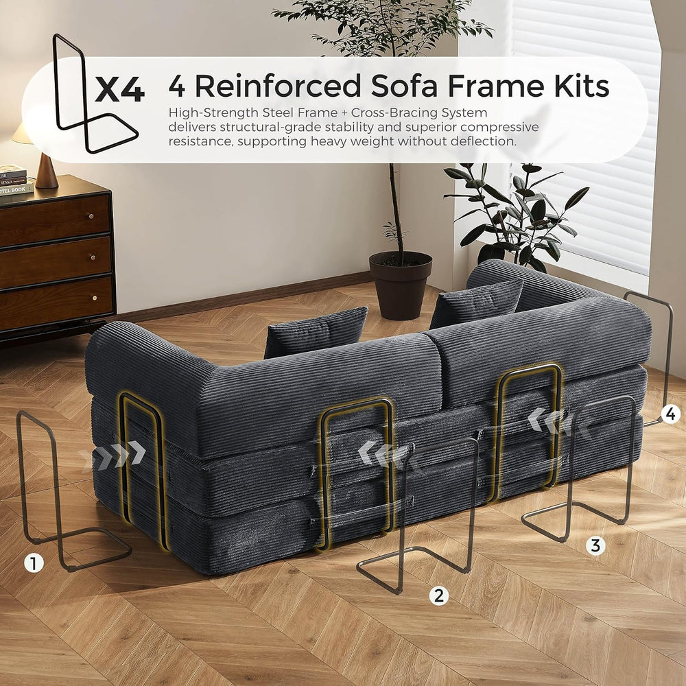 79" Convertible Futon Sofa Bed, Couch for Living Room | Dark Gray | Fold...