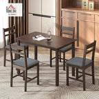 HOMCOM 5-Piece Solid Wood Dining Table Set for 4, Farmhouse Kitchen Table with Upholstered Chairs for Small Space, Dining Room, Breakfast Nook, Walnut and Gray