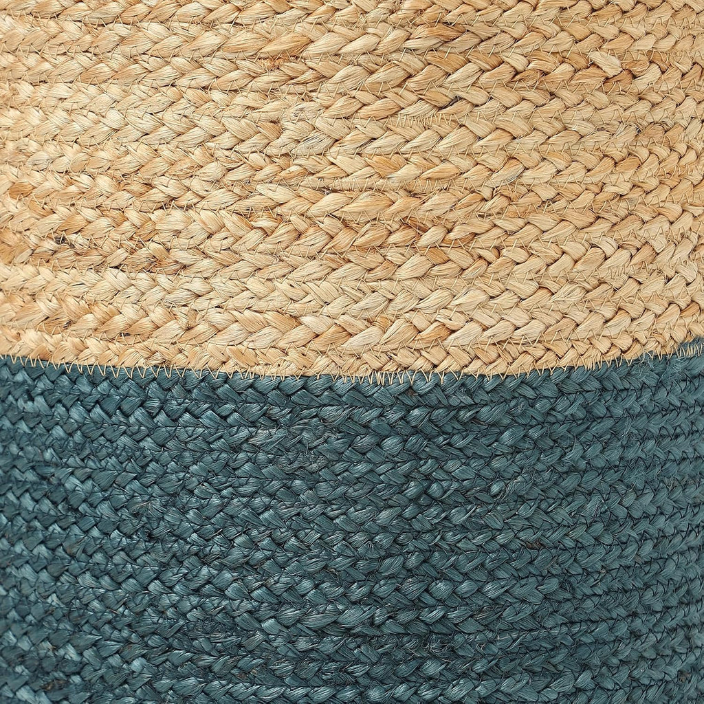 · REDEARTH · Jute Braided Pouf Ottoman - Cylinder Pouffe Foot Stool - Teal | Jute, 14.5"x14.5"x16"; Braided Accent Sitting, Doubles as Foot Rest; Great for Living Room, Patio, Outdoor, Bedroom