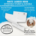 White Ladder Hooks for Garage Wall - Step Ladder Holder Wall Mount - Step Stool Garage Wall Hanger