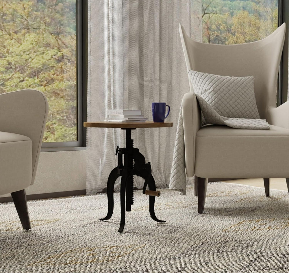 Carolina Chair & Table Adjustable Hand Crank 18" Wooden Top Rustic S...