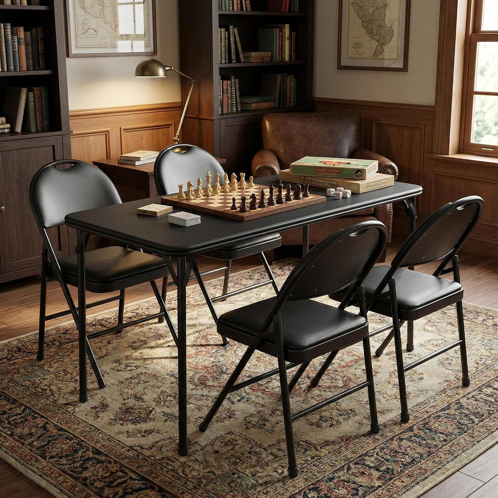 IDEALHOUSE 5 Piece Protable Folding Card Table and Chairs Set, Black | Foldab...