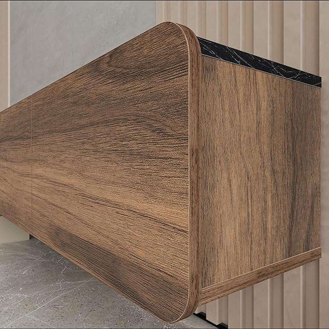 Atelier Mobili Floating TV Stand Wall Mounted - Modern Media Console for 65-80 inch TVs Walnut/Black Marble