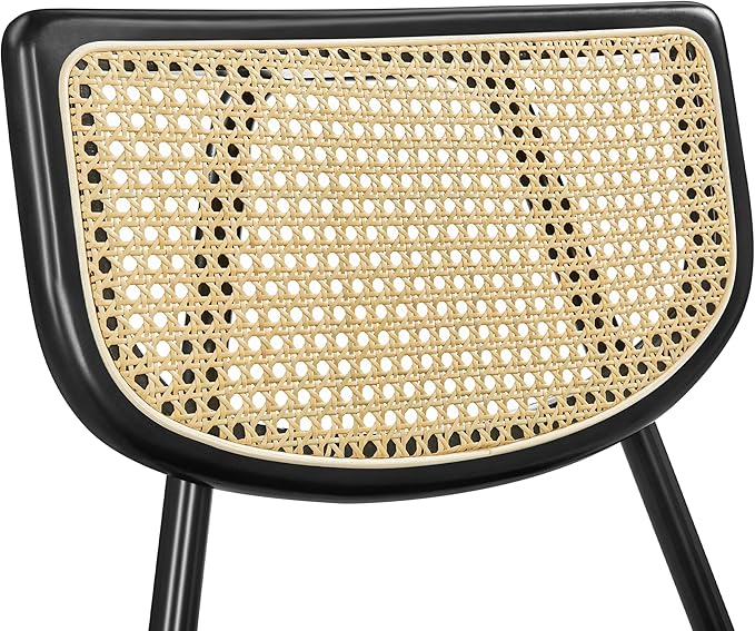 Yaheetech Rattan Dining Chairs Set of 4 Mid Century Modern Dining Room Chairs with Chrome Legs and Rattan Back for Home Kitchen, Faux Leather, Black