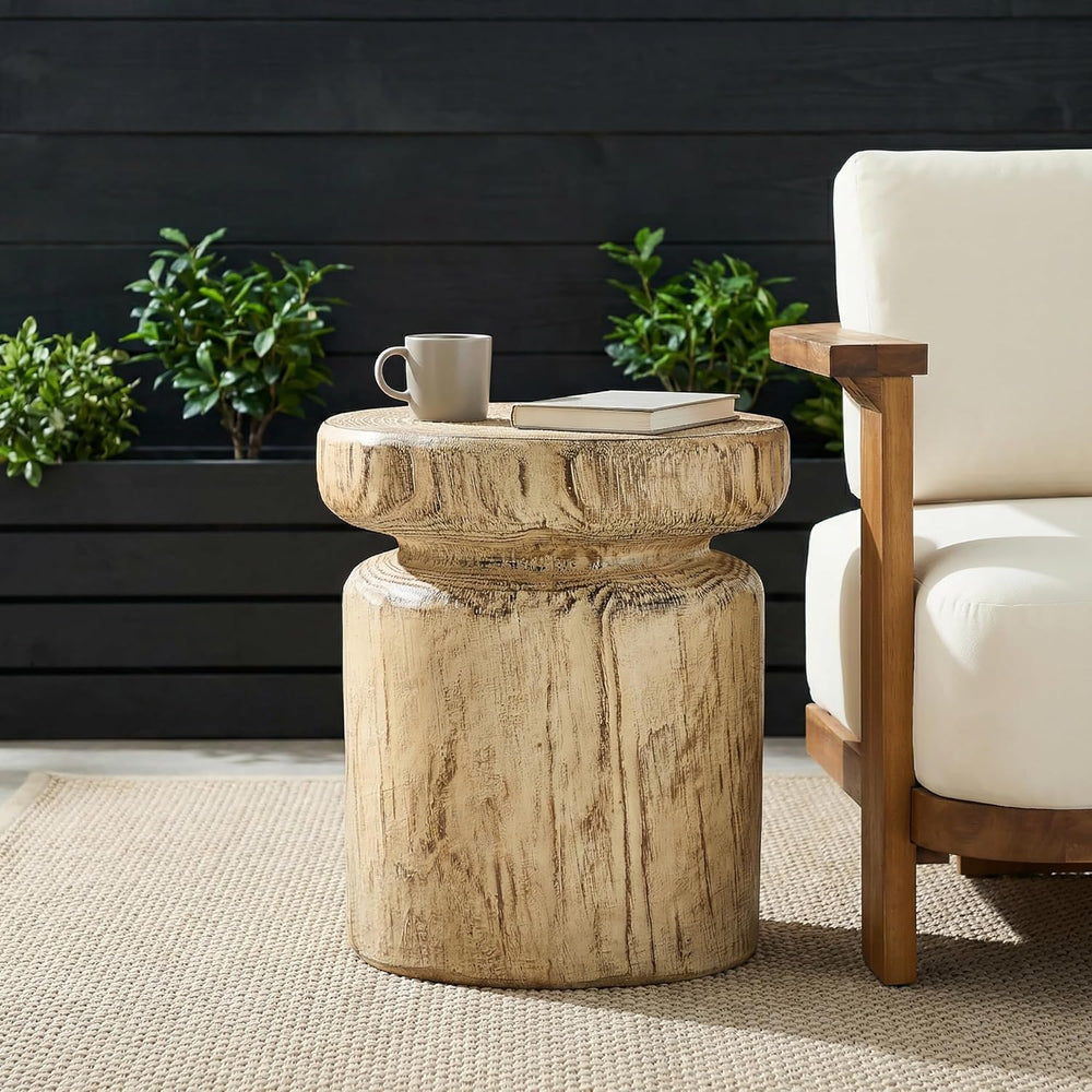 Merax MGO Wood Grain Side Table, Realistic Tree-Stump Design, Lightweight Con...
