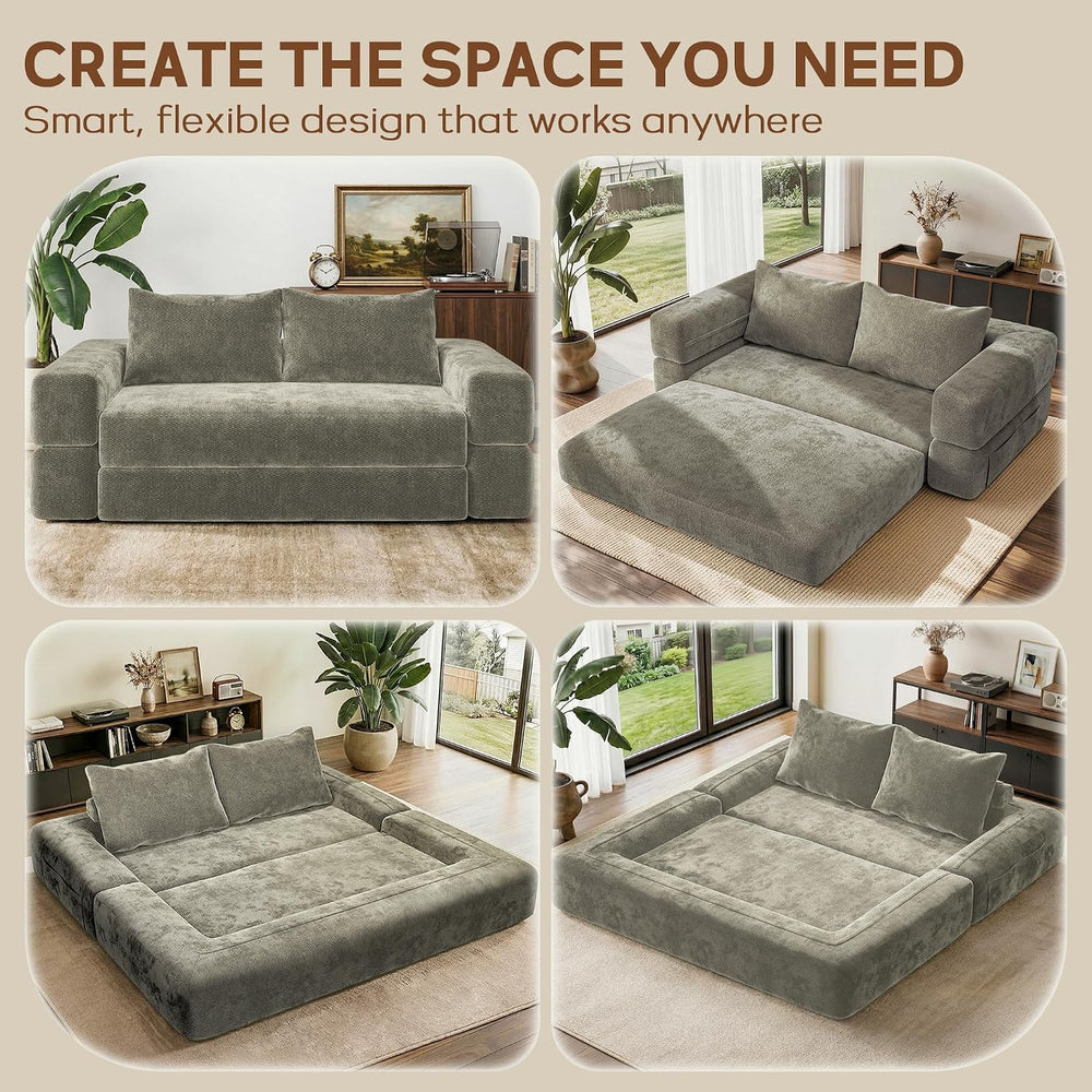 75'' Folding Convertible Sofa Bed with Large Pillow, 4-in-1 Foldable ...