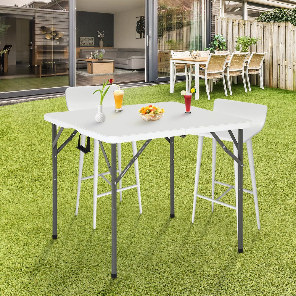 FDW | 34" Folding Table | White | Portable Plastic Table | with Carry Ha...