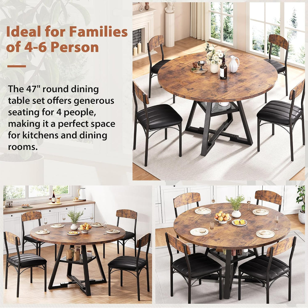 Round Dining Table Set for 4, Kitchen Table and Chairs for 4, Circle Table Ro...