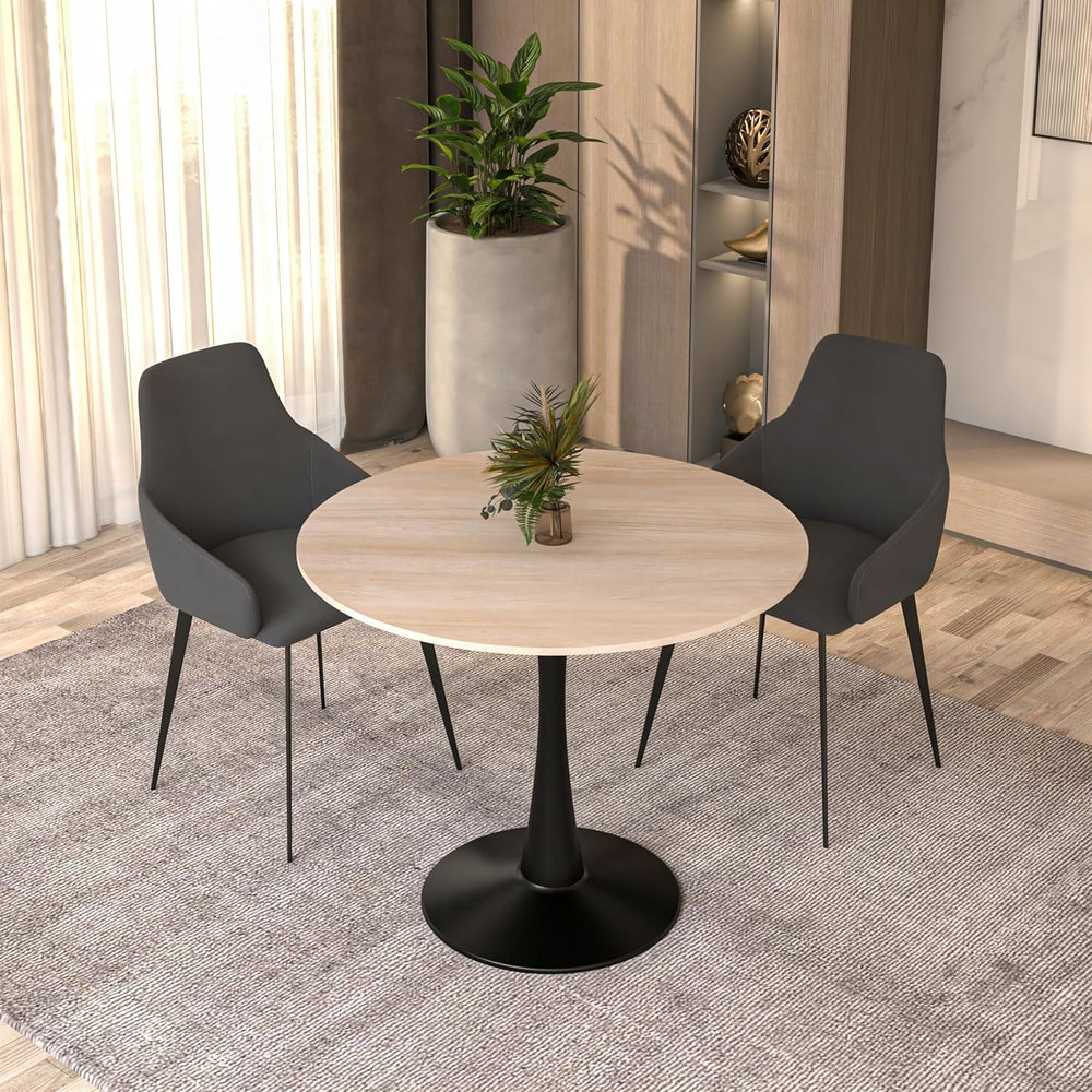 LeisureMod 35" Round Dining Table with Sintered Stone Top – Modern Black...