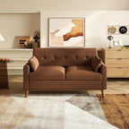 WLIVE 62" Loveseat Sofa, Mid Century Modern Small Couches for Living Room, Button Tufted Upholstered Couch for Bedroom, Solid Wood Frame, Easy to Install Furniture, Brown