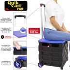 dbest products Quik Cart Pro Wheeled Rolling Crate Teacher Utility with seat Heavy Duty Collapsible Basket with Handle, Blue
