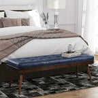 POLY & BARK Napa Luca Leather Bench, Midnight Blue