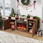Fireplace TV Stand for TVs Up to 65”, Entertainment Center with 23” Electric Fireplace, Storage Side Cabinets and Adjustable Shelves, Mid Century Modern Media Console Table for Living Room (Walnut)