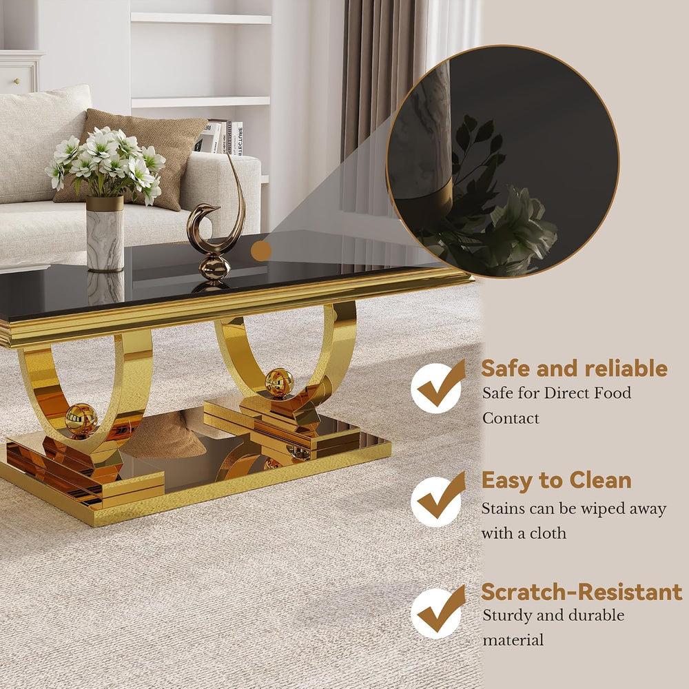 Coffee Table Set of 3, Coffee Table and 2 End Table, Gold/Black | Modern Livi...