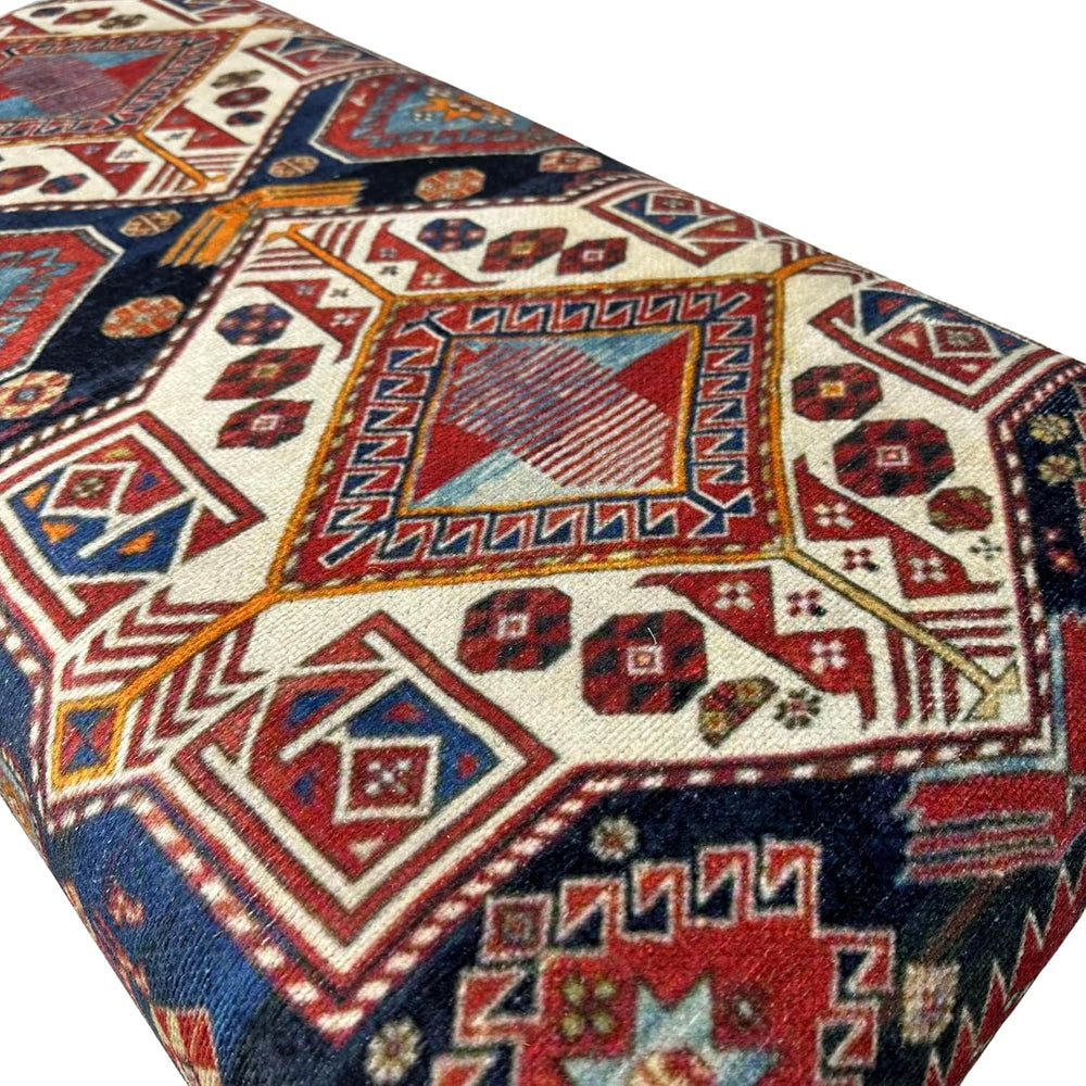 Animal Print Rug Upholstered Ottoman, Boho Piano Bench, Decorative Wood Bench...