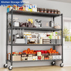 Heavy Duty Shelving, 76.2" H Garage Shelving Unit with Wheels, 4-Tier Garage Storage Shelves Metal Shelves Rack, Adjustable Industrial Shelving for Warehouse Storage, 60" W x 24" D x 76.2" H, Black