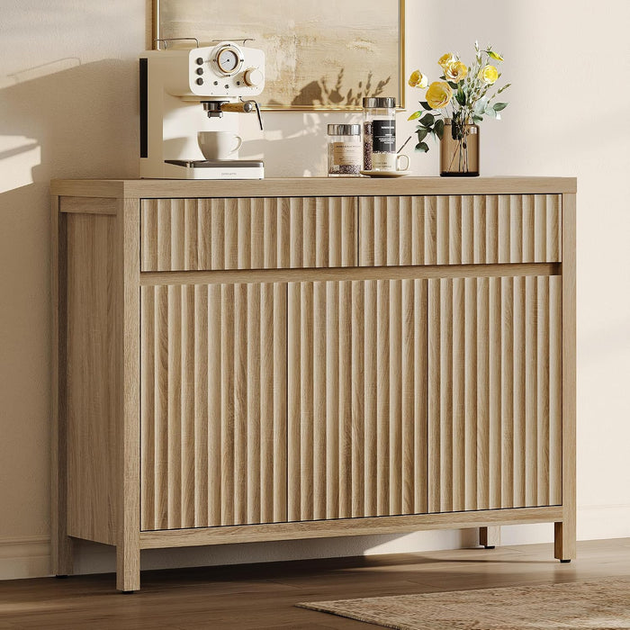 SICOTAS 42" Fluted Sideboard Buffet Cabinet with 2 Drawers & 3 Doors, 1 PCS