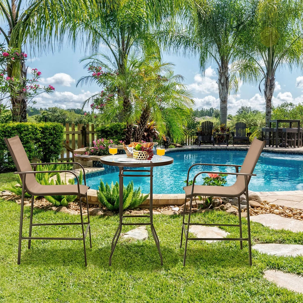Tangkula 3 Pieces Outdoor Patio Bar Set with 2 Bar Stools, Coffee